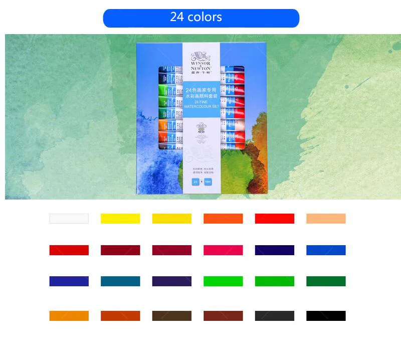 Winsor& Newton 12/18/24 Цвета профессиональные акварельные краски высокое качество Акварельная краска пигмент для картины художника - Цвет: 24 colors