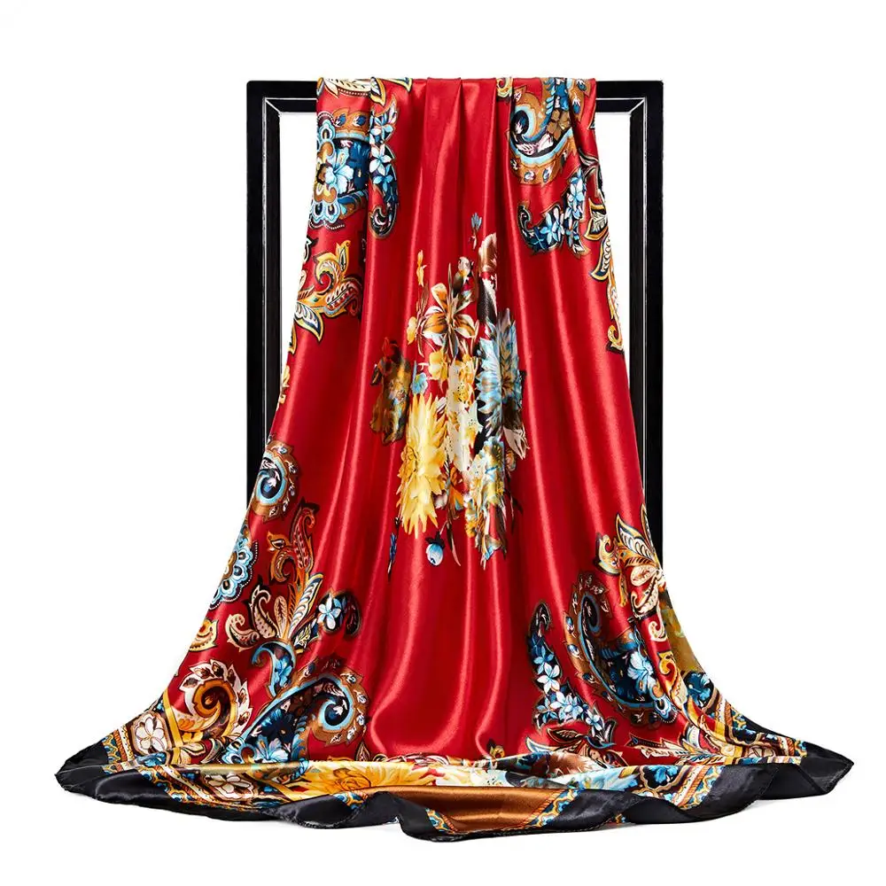 

Fashion Hair Scarf For Women Printed Silk Satin Hijab Scarfs Female Shawl 90*90cm Kerchief Square Shawls Scarves For Ladies