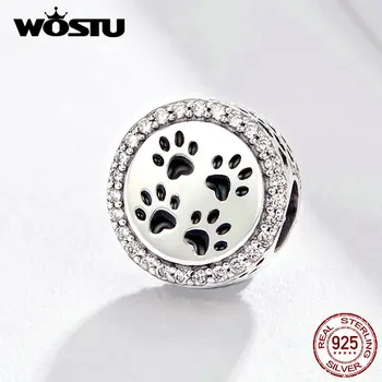 

WOSTU Original Design Dog Paw Cat Footprints Beads 925 Sterling Silver Charm Fit DIY Bracelet Pendant Jewelry Making FIC1186