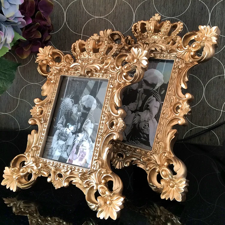 

fashion baroque resin photo frame embossed gold plated luxury swing photo frame