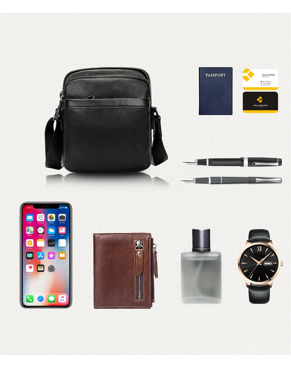 Men's Shoulder Bag for Men Crossbody Bags Genuine Leather Flap Small Male Bussiness Handbags with Zipper Messenger Bag 8
