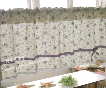 

Free shipping purple Floral Lace bow coffee curtain short curtain kitchen curtains for living room bedroom drapes 50*135CM