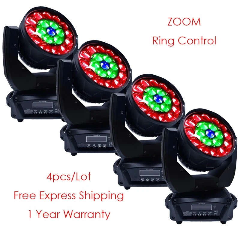 

[4-Pack] 19x12W 4in1 Led Ring Control Wash Beam Zoom Moving Head Light for DJ Stage Club Party Event Show Fixture Effect Wedding