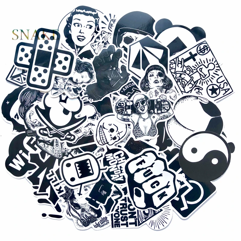 

120pcs Random Black and White Sticker Graffiti Punk JDM Cool Stickers for Kids Sticker on Laptop Skateboard Suitcase Bike Helmet