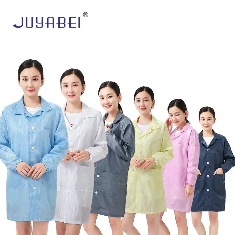 

Workshop Uniforms + Hat Summer Unisex Anti-static Jacket Clean Room Food Factory Laboratory Protective Clothing Long Sleeve