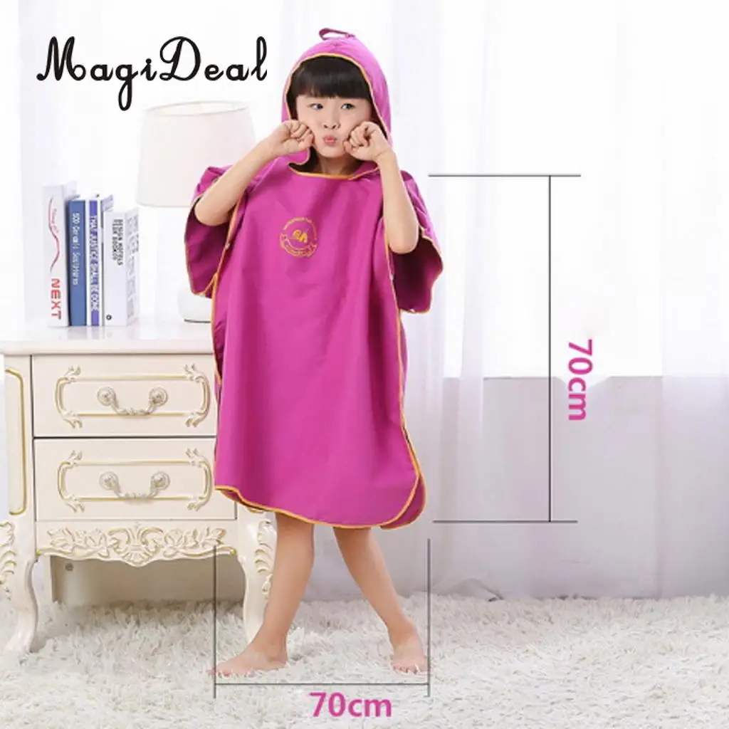 Kids Children Folding Soft Towelling Surf Beach Bath Pool Swim Poncho Wetsuit Changing Robe & Hood - Various Colors