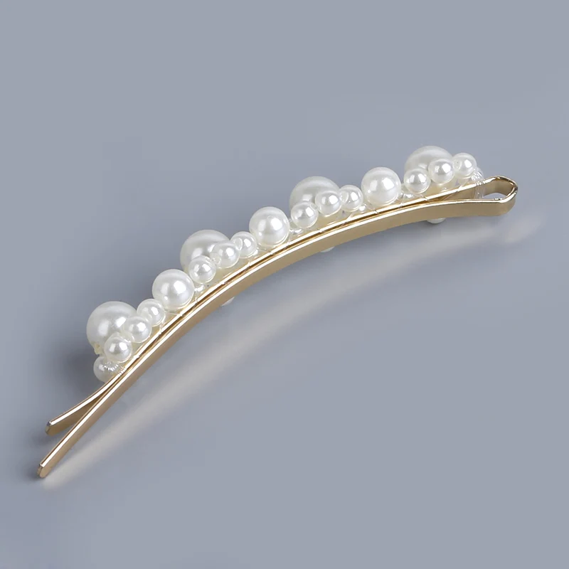 Fashion handmade Gold Color 1PC Pearl Imitation Hair Clip Snap Barrette Stick Hairpin Hair Styling Accessories For Women Girls