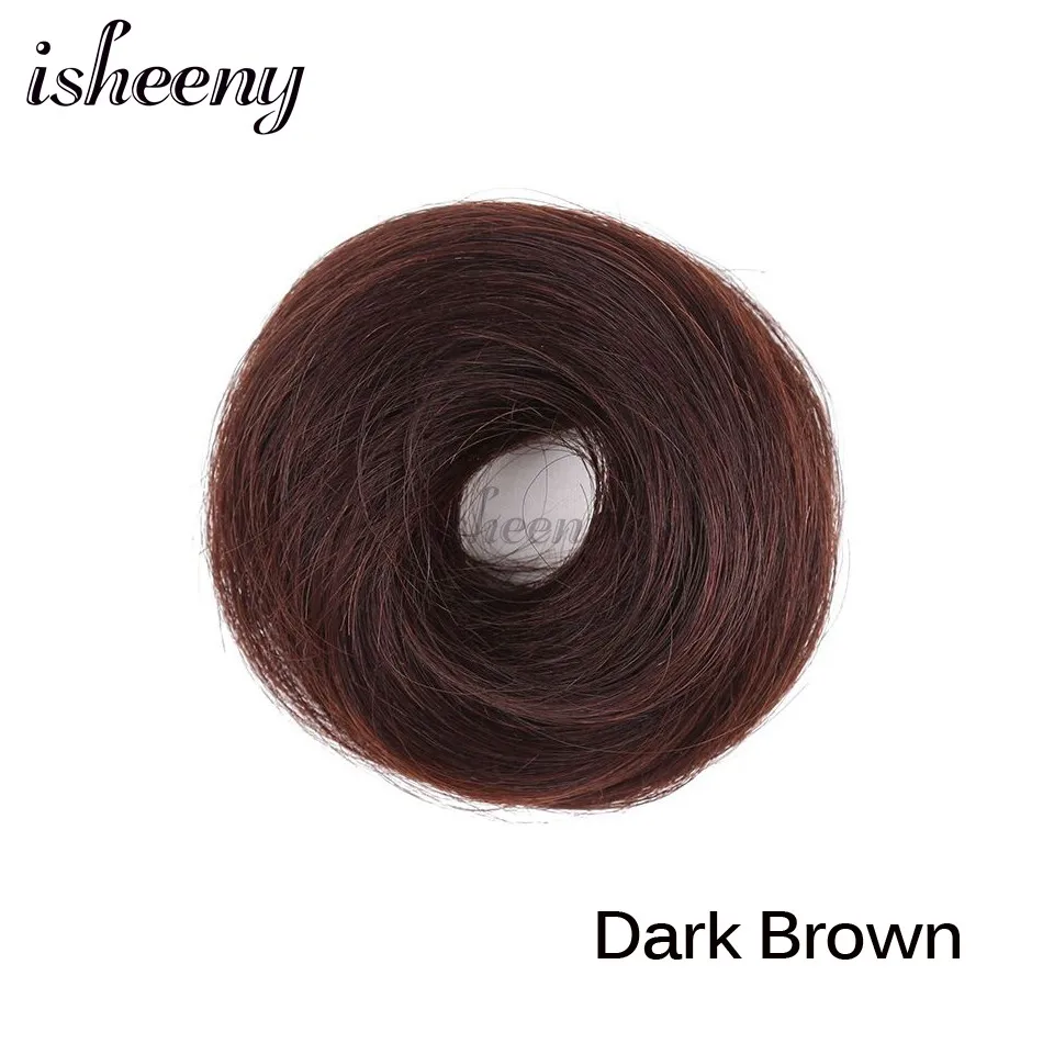 Isheeny European Human Hair Remy Rubber Band Chignon 17g Black Brown Natural Dount Chignon 4 Colors Human Hair Pure Color