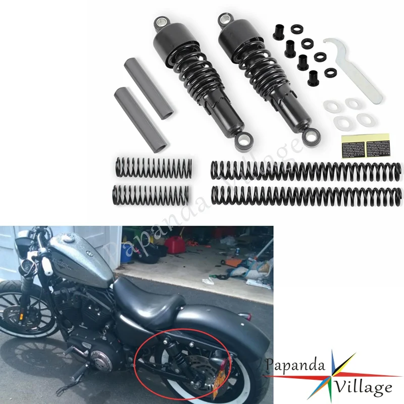 

Papanda Steel Black Drop-in Fork Springs Lower Front Rear Lowering Slammer Kit for Harley Sportster XL883 1200 2004-2017