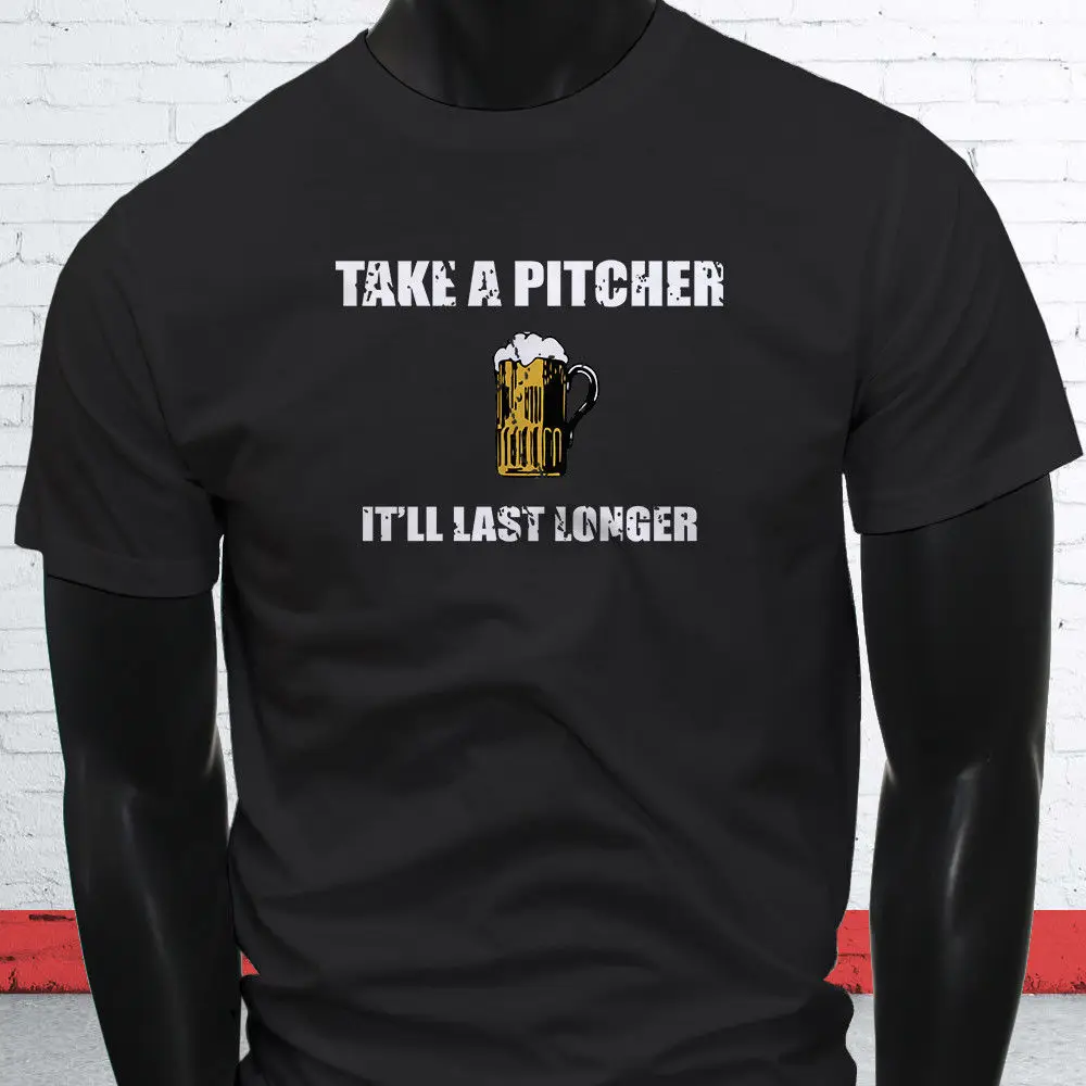 

TAKE A PITCHER FUNNY BEER DRINK DRINKING PARTY Mens Black T-Shirt Cotton