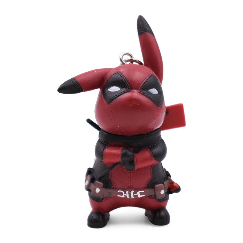 6cm Pikachu Cosplay Deadpool PVC Figure Keychain Pocket Pikachu Cartoon Figures Model Toy Pendants Keyrings For Children Gift 