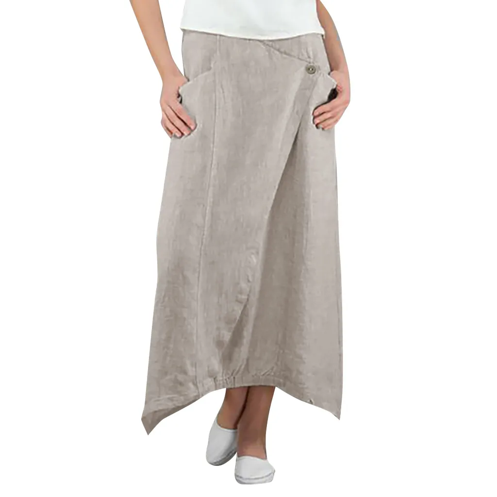 

JAYCOSIN Skirt Summer Women Ladies Fashion Solid Button Skirt Cotton And Linen Wild Leisure Skirt faldas mujer moda