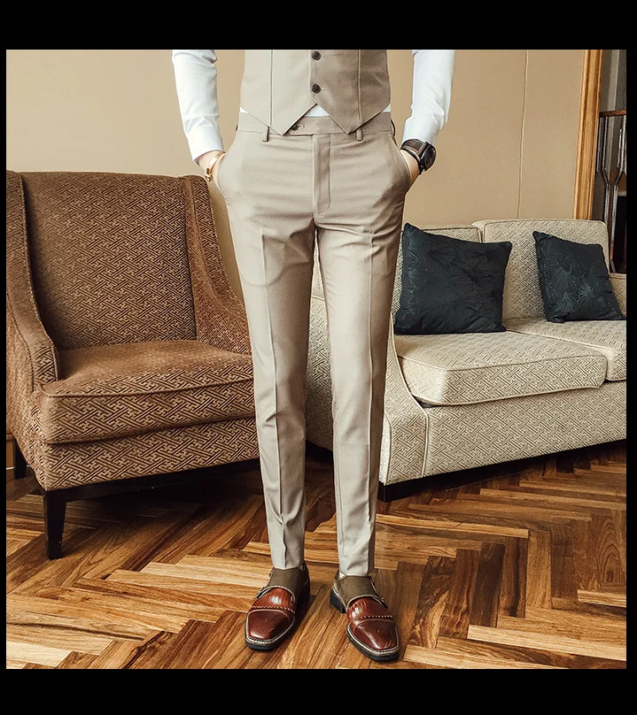 Autumn New England Fashion Korean Slim Business Suit Three-Piece Groom Groomsmen Wedding Dress Solid Color Suit Set