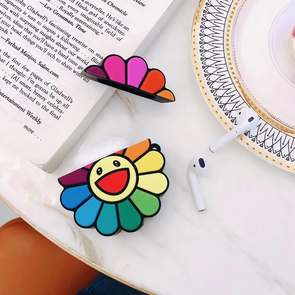Murakami Takashi Sunflower earphone Headset Protective Wireless Bluetooth Accessories airpods Case covers For Airpods 1/2