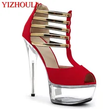 Сандалии с кристаллами на высоком каблуке 17 см; обувь на платформе; обувь с открытым носком; модная водонепроницаемая обувь