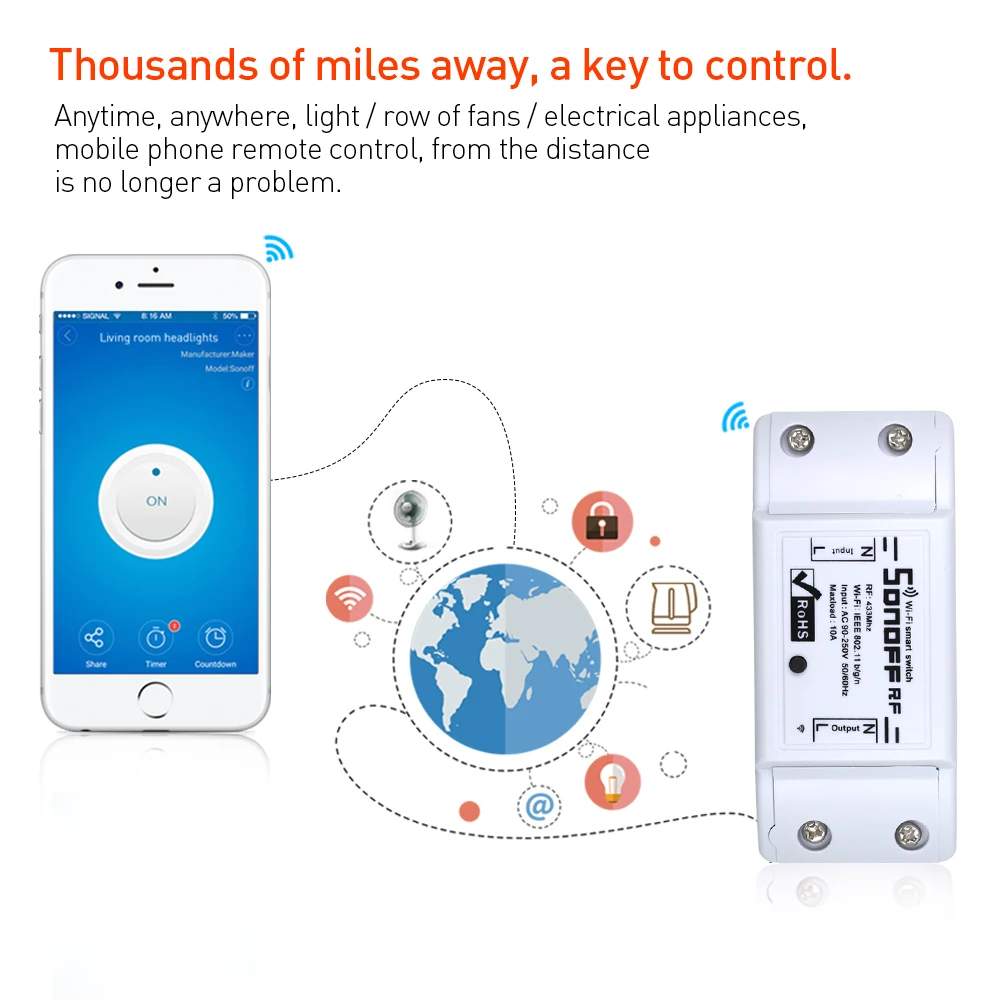 ITEAD SONOFF RF 433 МГц Wifi беспроводной пульт дистанционного управления умный переключатель светильник 220 в модуль домашней автоматизации универсальный для IOS/Android App