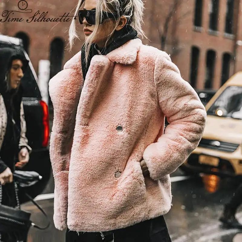 

2019 Thick Faux Fur Winter Jacket And Coats Women Solid Slim Fit Warm Ladies Fur Coats Fake Rabbit Fur Coat Overcoat L12