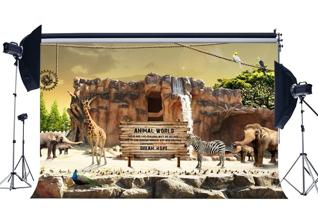 

Zoo Park Backdrop Animals World Backdrops Zebra Giraffe Jungle Forest Vintage Rock Stones Cartoon Background