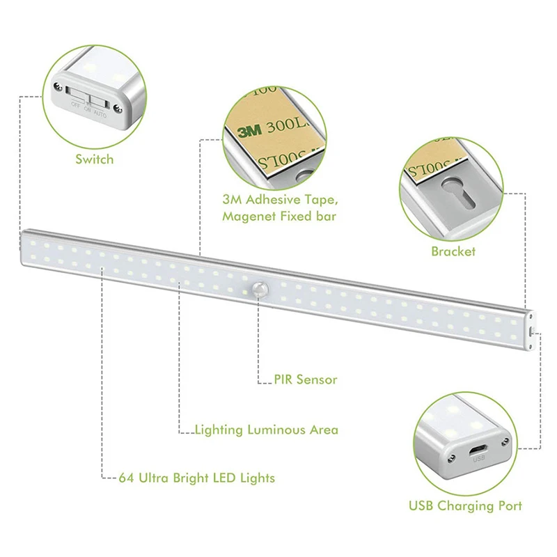 PIR индукция под шкаф светильник 0,5/1/1,5 W Шкаф светильник из алюминиевого сплава с разъемом USB зарядка ночной Светильник для спальни, кухни, сплошные светильник Инж