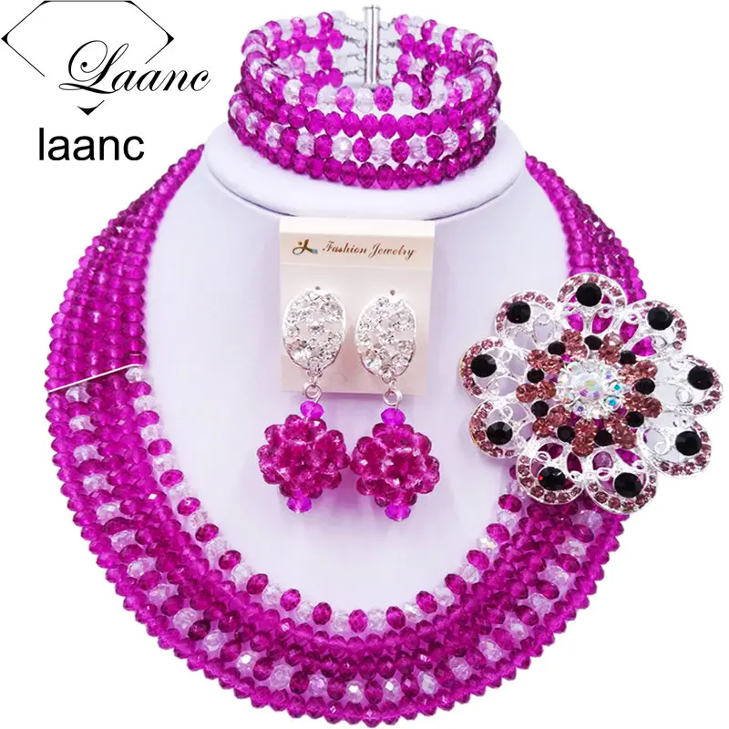

Laanc Latest Purple and Transparent African Fashion Beads Necklace and Earrings Jewelry Set for Nigerian Wedding C5RST042