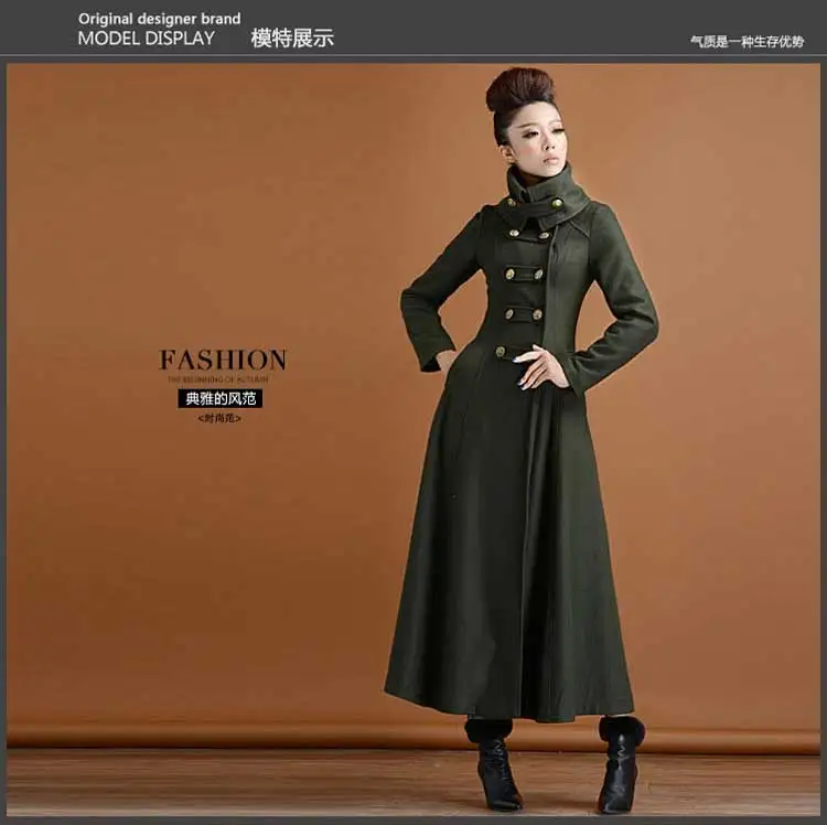 Двубортное шерстяное Женское пальто в стиле милитари, зимнее утепленное Женское пальто с высоким воротником, тонкое длинное кашемировое теплое шерстяное пальто s