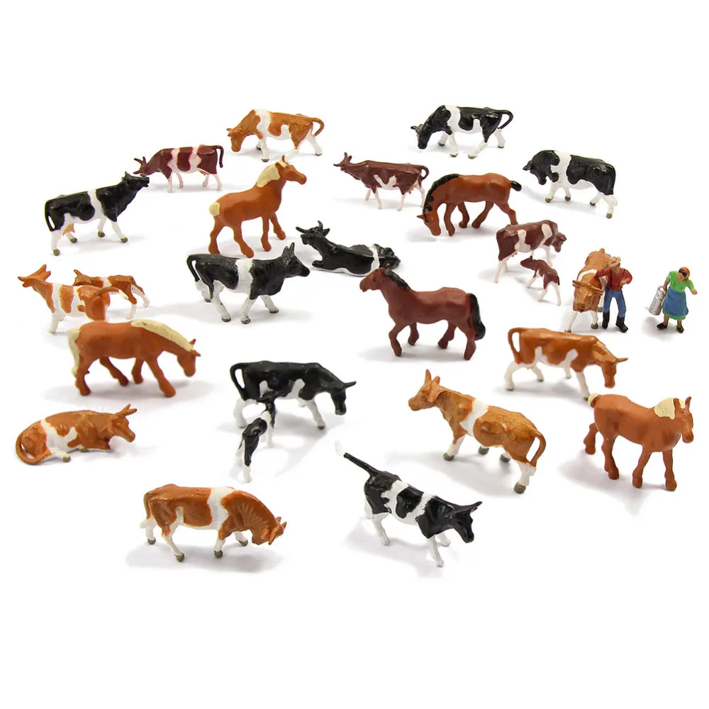 36pcs 1:87 Miniature Well Painted Model Horses Cows Model Figures Farm Scenery Landscape Layout Animals AN8707