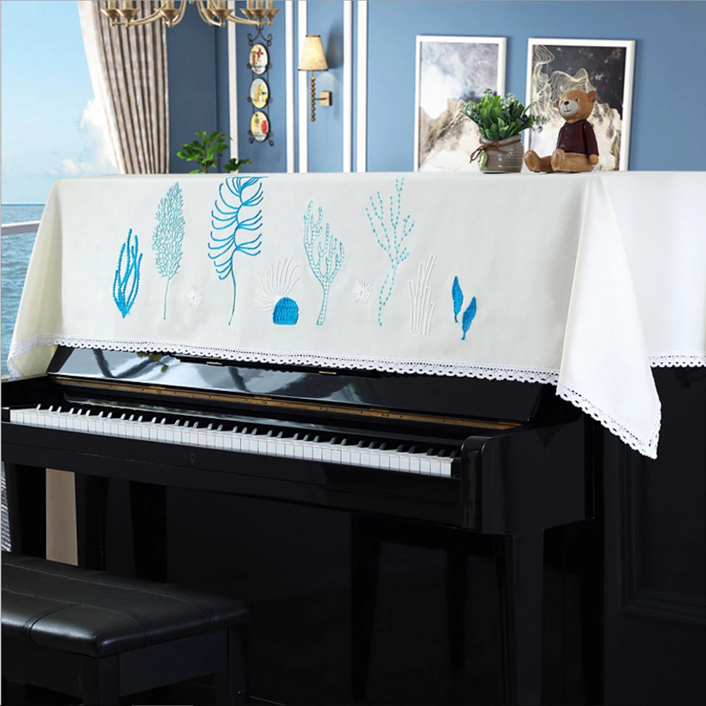 

Embroidered marine life pattern cotton fabric piano half cover electronic piano dust cover cloth