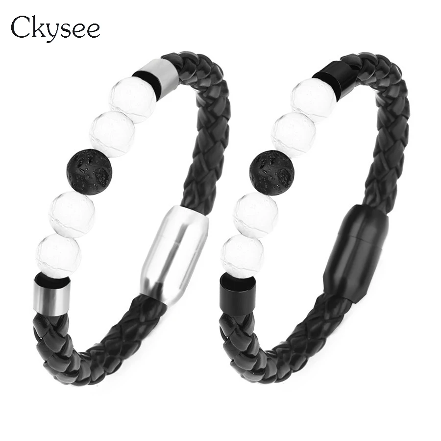 Ckysee 1 шт./лот 23 см длина черный цвет кожаный плетеный браслет для мужчин Лава
