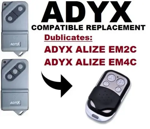 ADYX ALIZE EM2C, EM4C Замена гаражных дверей/ворот дистанционного управления/Дубликатор 433,92 МГц фиксированный код SJQ088A