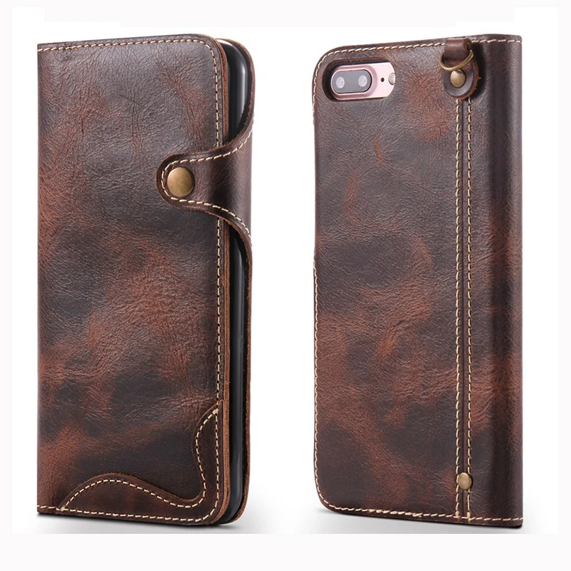 Genuine Real Leather Flip Wallet Cover for iPhone 6 6S Plus 7 / 8 Plus for iPhone X Coque for Samsung Galaxy S8 S9 Plus Note 8