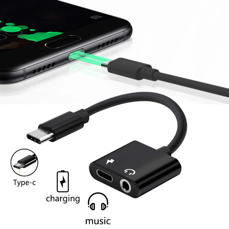 

RBAYSALE For Type C 2 In 1 Audio Changing Adapter 3.5 MM Jack Earphone Plug For Xiaomi For Huawei Dual Plug Connector Converters