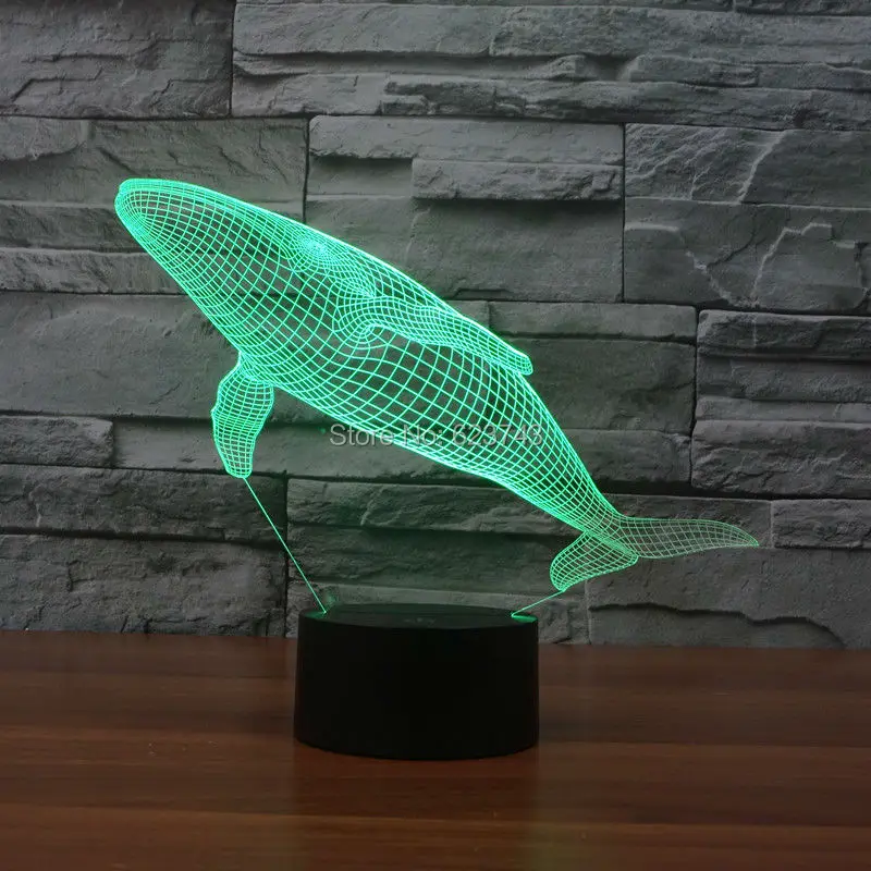 

Free Ship Color changing Flashing Whale Arcylic 3D Marine Fish LED Night Light touch sensitive LED Cetacean USB Lamp