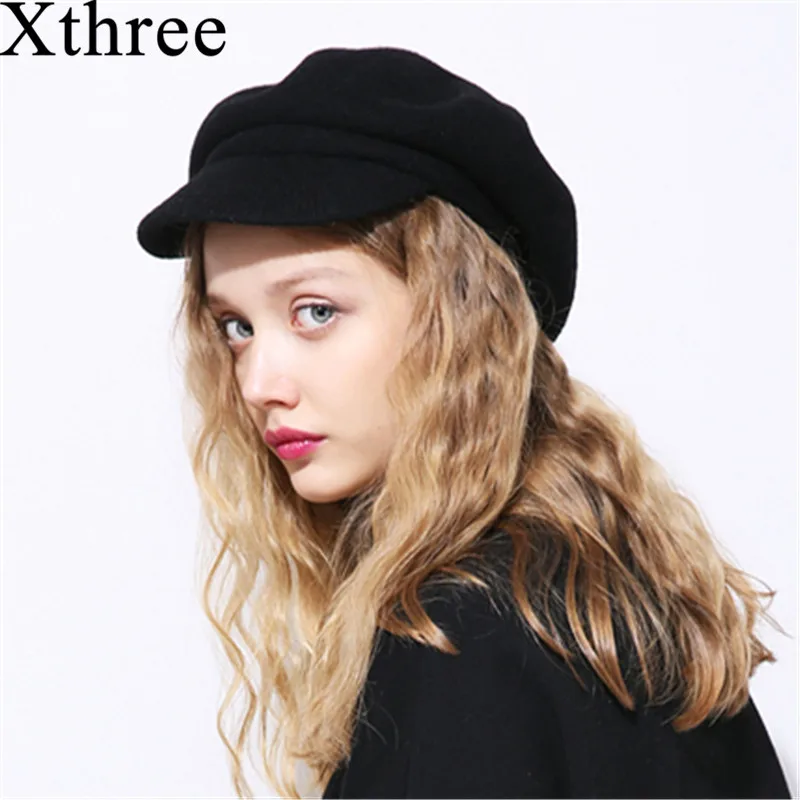Xthree Весенняя зимняя женская шапка шерстяная вязаная берет с козырьком для фото |