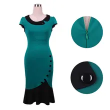 2017 Womens Vintage Elegant Formal Lace Button Patchwork Tunic Work Party Mermaid Midi Pencil Wiggle Bodycon Dress Size S-XXL
