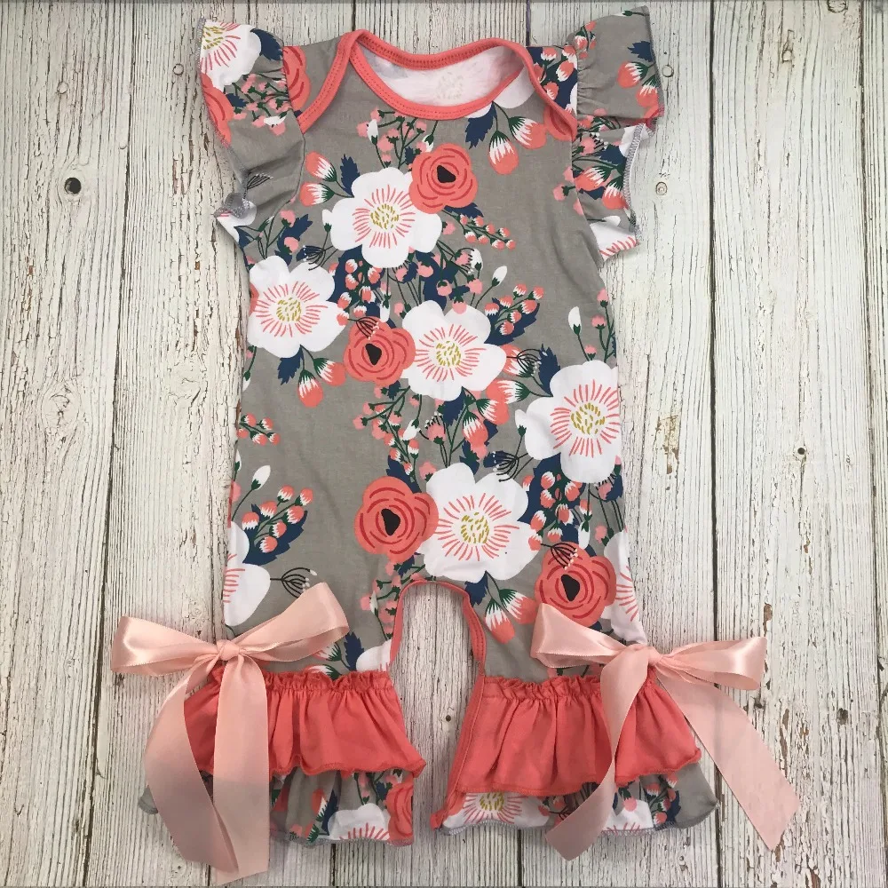 

Adorable Smile Floral Patterns Summer Baby Romper Flutter Sleeve Capri 0-24M baby jumpsuit
