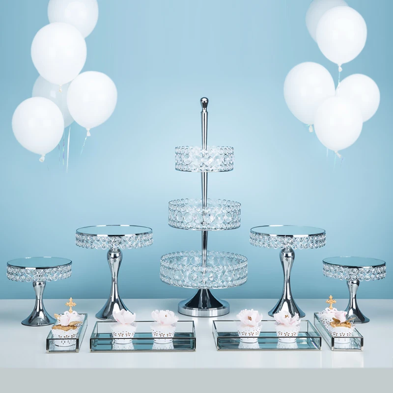  hot new crystal mirror cake stand silver &gold 2 tiers cake tray