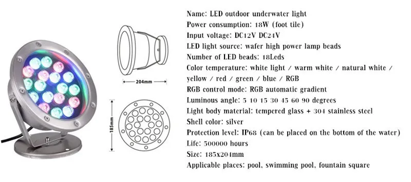 Светодиодный подводный светильник 6 Вт, 12 Вт, 18 Вт, 24 Вт, 36 Вт, IP68 RGB светильник s, уличный водонепроницаемый красочный светильник для воды, прожектор для бассейна, фонтан, светильник