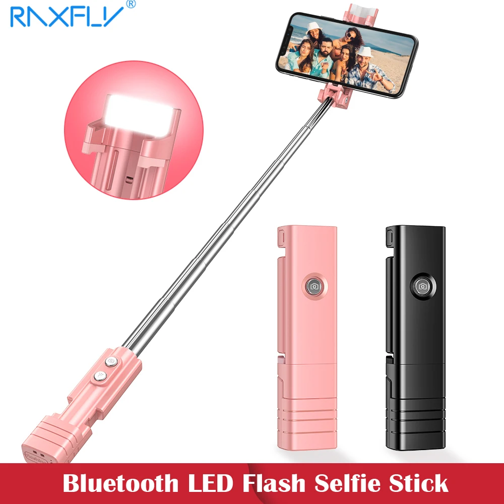 

RAXFLY Mini LED Flash Bluetooth Selfie Stick For iPhone Samsung Selfie Stick Foldable Hand Monopod Tripod For Xiaomi Huawei