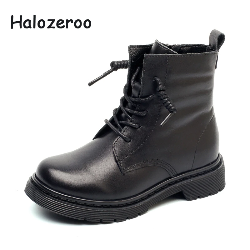 

Halozeroo Winter Children Warm Martin Boots Baby Girl Genuine Leather Fashion Boots Kid Brand Black Shoes Boy Soft Ankle Boots
