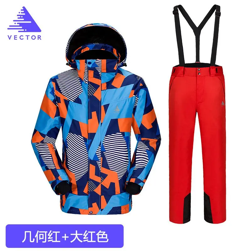 Professional Men Ski Suits Jackets+ Pants Snowboard Sets Thick Warm Waterproof Windproof Winter Ski Suspender Trousers - Цвет: Men 16