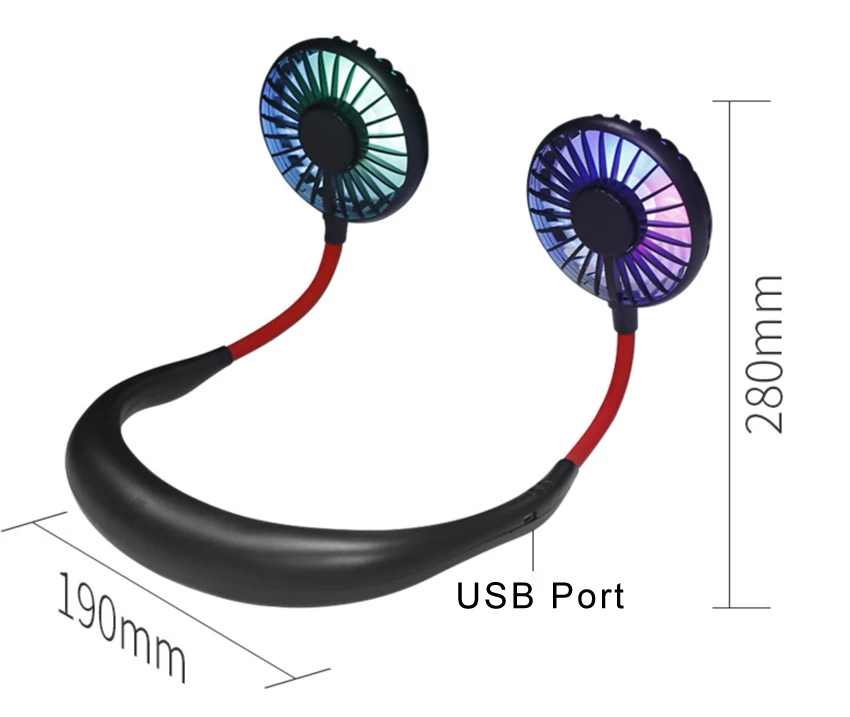 Подвесной мини-вентилятор USB на шею, 2000 мАч, портативный спортивный вентилятор без рук, 3 передачи, воздушный охладитель с дополнительным ночным светом
