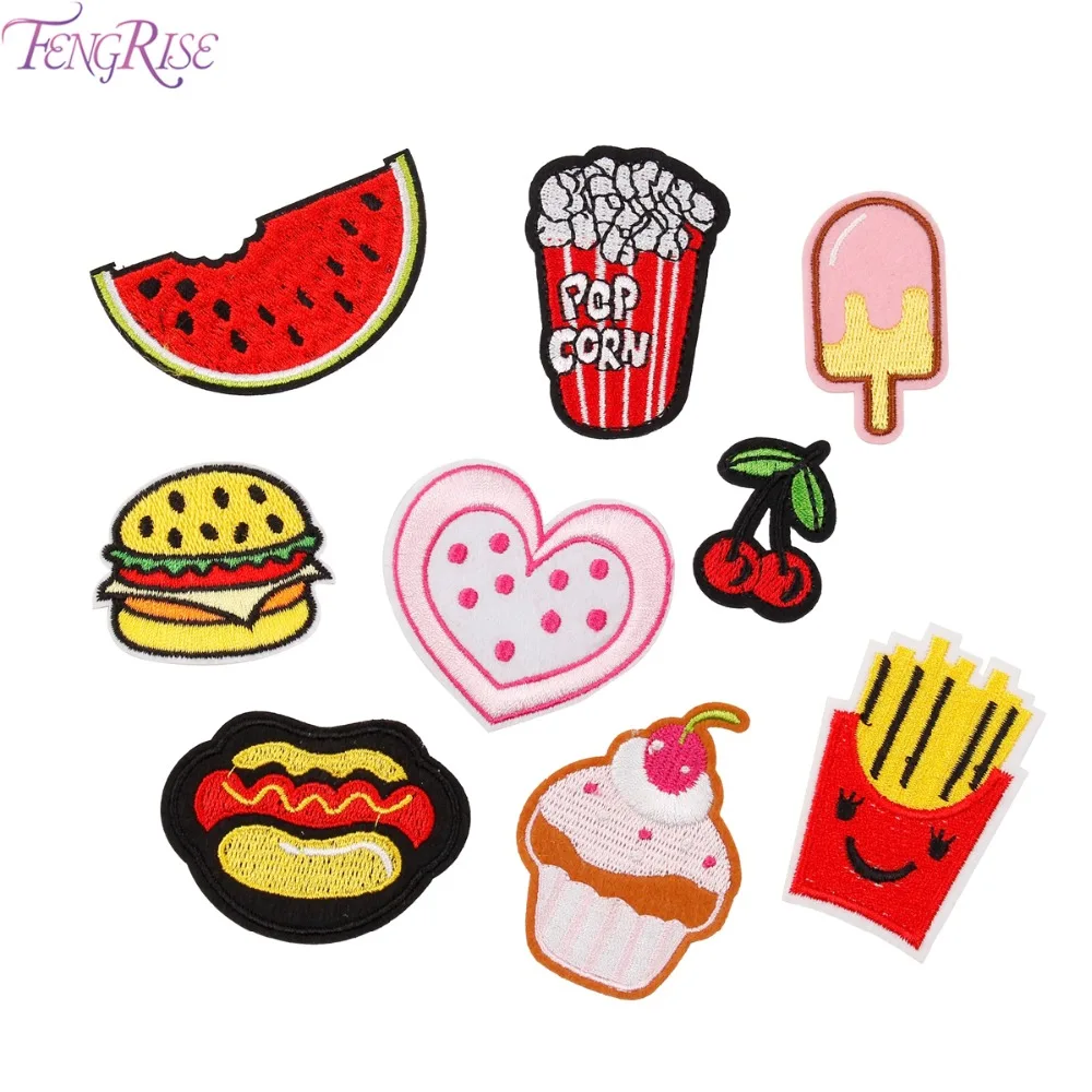 FENGRISE 10Pcs Embroidered Iron on Food Patches DIY Cartoon French