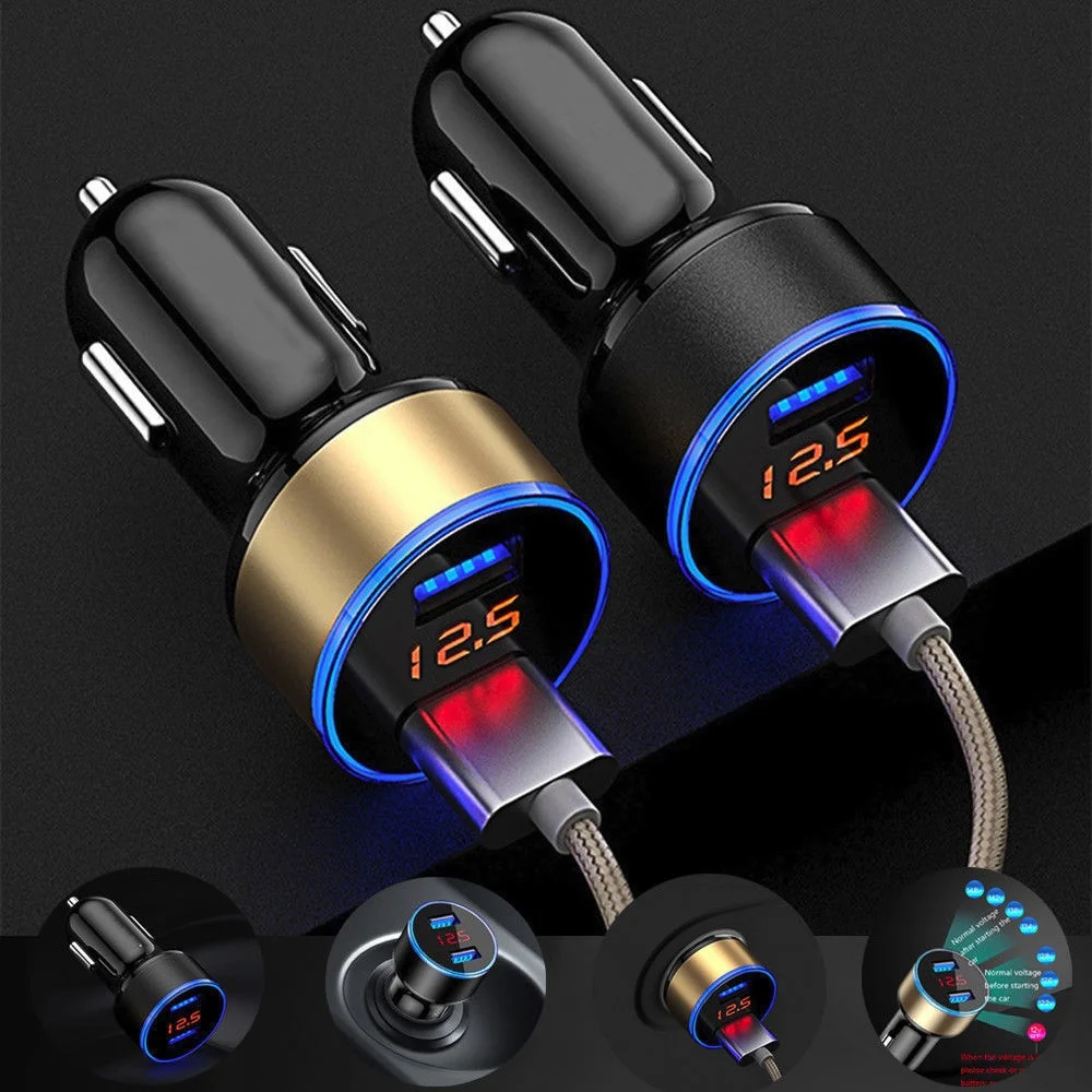 شاحن سيارة 3.1A المزدوج USB نوع C هاتف ذكي مركبة سيارة-شاحن الرقمية LED الجهد عرض Chargeur دي الحنطور شاحن كوشي