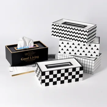 

Wooden Tissue Box Napkin Holder Paper Dispenser Container Geometric Pattern Tissue Case Office Table Decoration 24.7*13.3*9cm