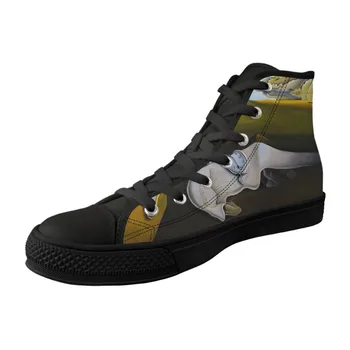 

New Arrival Men Customizable Shoes High Top Black Canvas Vulcanized Shoes For Male Sneakers Dream Painting Print Salvador Dali