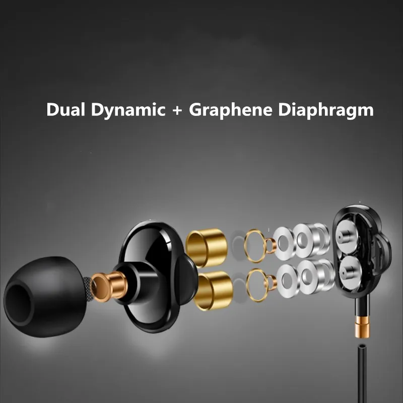 N1 Hifi Earphone Dual Dynamic 8mm Graphene Diaphragm Stereo Earphones with Microphone Bass Headset in ear Earbud 3 5mm Earplug