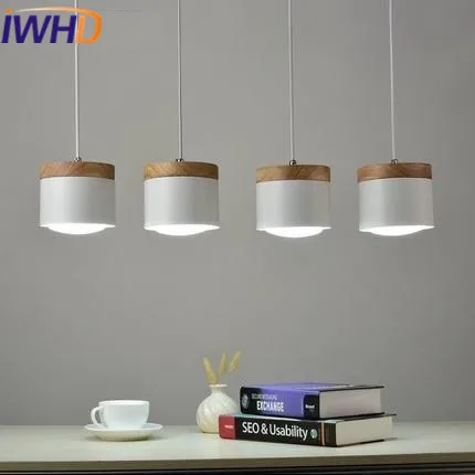 Luces colgantes modernas de hierro estilo nórdico IWHD madera creativa lámpara colgante Led cocina barra de dormitorio iluminación Lustre