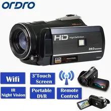 ORDRO HDV-D395 портативные видеокамеры Full HD 1080 P 18X3," сенсорный экран цифровая видеокамера рекордер DV c Wi-Fi ночного видения