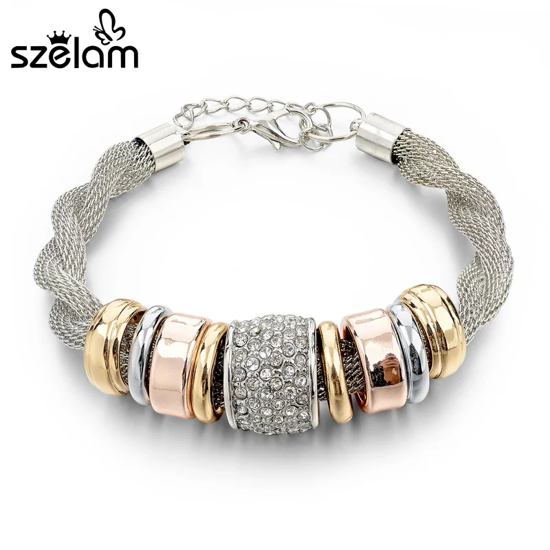 

Szelam Friendship Genuine Austrian Crystal Bangles Gold Color Twisted Link Chain Bracelets For Women Gift Sbr150364