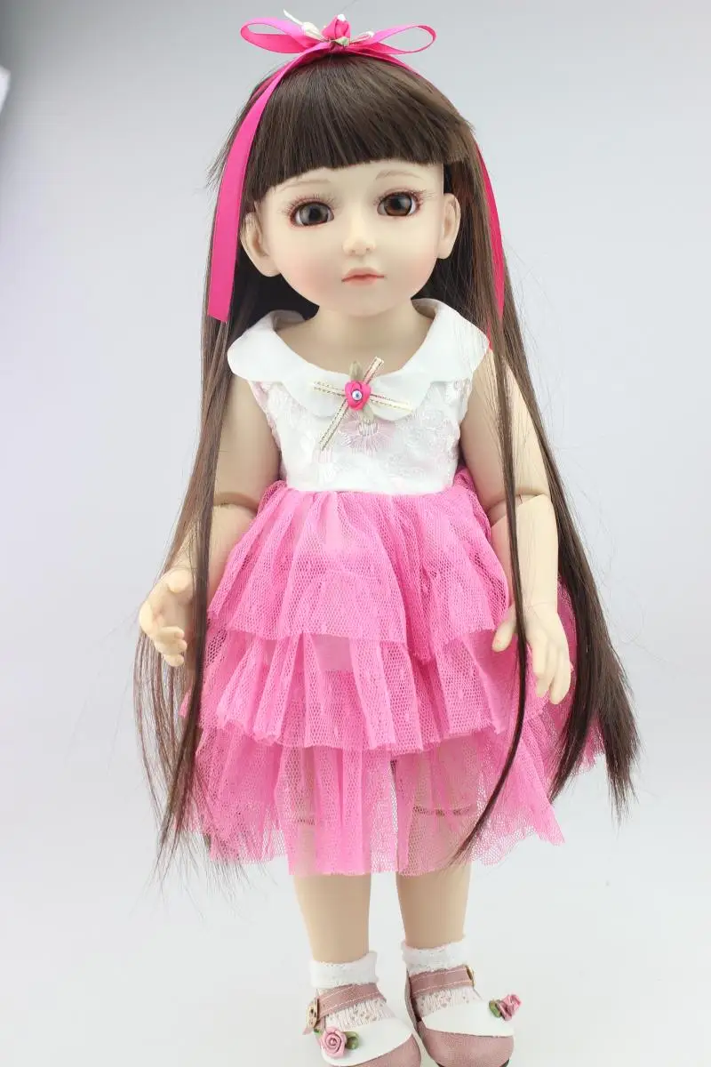 

NPK18" 45cm long hair BJD/SD simulation baby girl dolls with pretty baby skirts best birthday gifts silicone reborn baby doll